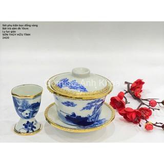 Bát nắp bọc đồng Gốm sứ Bát Tràng, bát trà sâm ly lục giác dùng thờ cúng cực kỳ sang trọng, bát sâm uống trà...