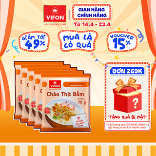Set 5 gói Cháo Thịt Gà/ Thịt Bằm/ Cháo Sườn/ Nấm Đông Cô/Trứng muối/Thịt bò VIFON có Gói Thịt Thật  70gr/ gói