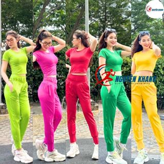 Bộ Tập Thể Thao Quần Dài Có Túi Áo Croptop Tập Gym- Yoga -Earobich