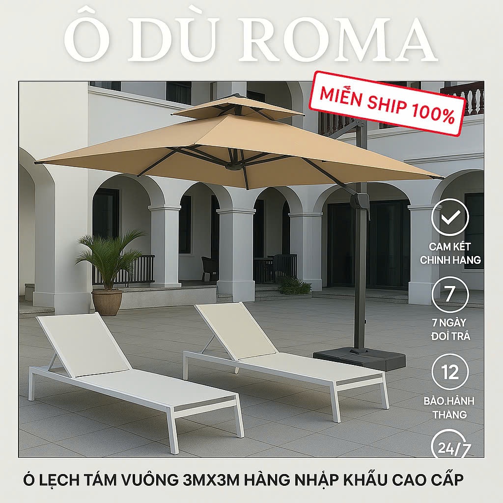 Ô dù lệch tâm vuông 3mx3m.-KHUNG HỢP KIM NHÔM- xoay 360 độ-Chỉnh góc nghiêng...HÀNG CAO CẤP ROMA BẢO HÀNH 1 NĂM