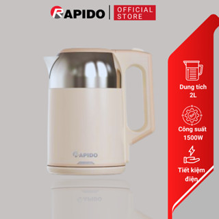  Ấm đun siêu tốc Rapido dung tích 2 lit công suất 1500W ruột bình inox 304 bảo hành 6 tháng 