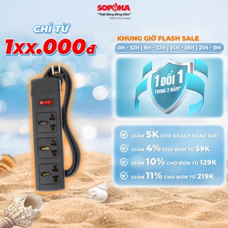 Ổ Cắm Điện Chịu Tải 3T3-6T3 SOPOKA 2200W Nhiều Lỗ Cắm Có Công Tắc Dây Dài 3M Chống Nước Chống Giật An Toàn Cho Trẻ Em