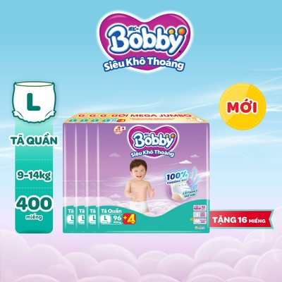 [TẶNG MIẾNG NGẪU NHIÊN] Combo 4 gói tã quần Bobby Siêu Khô Thoáng - 100% Thoáng Khí Mega Jumbo  M112/L96/XL84/XXL76