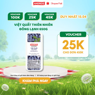 Việt Quất Thiên Nhiên Đông Lạnh - Không chất bảo quản - Trái cây đông lạnh ANDROS IQF - 650g - [Chỉ giao HCM]