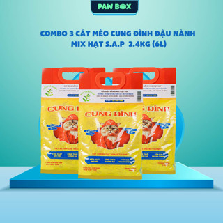 COMBO 3 Cát mèo Cung Đình đậu nành mix hạt S.A.P cho mèo xà toilet 2.4kg (6L)