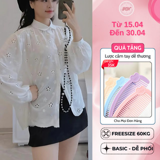 [GIAO NHANH] Áo sơ mi nữ form rộng cổ sen 868 tay dài chất thô boi ren thêu hoa tiểu thư Xưởng May Hồng Ngọc