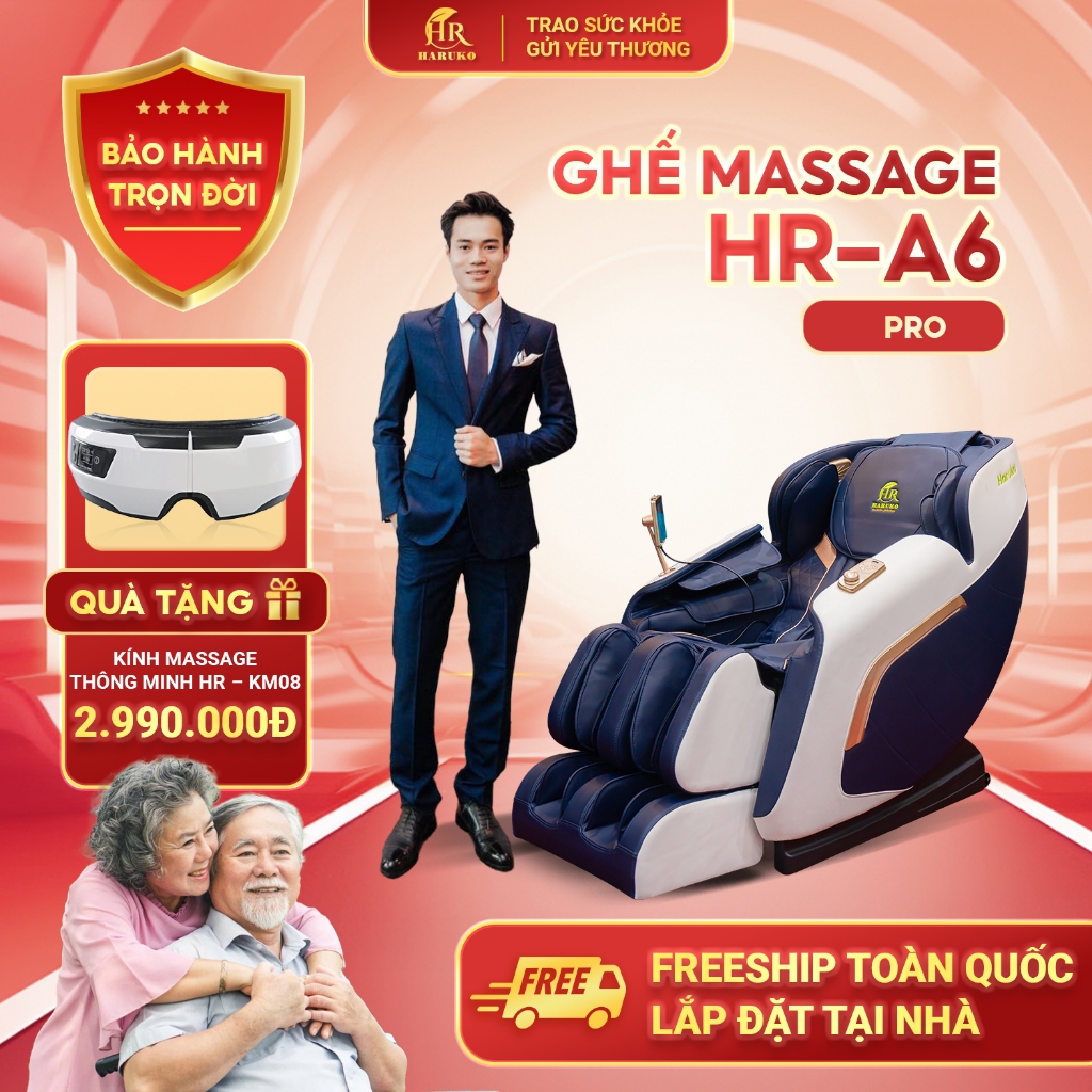 Ghế massage toàn thân HR Haruko A6 Pro máy massage chuyên sâu, con lăn di chuyển 4D cao cấp
