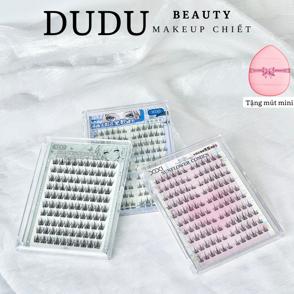 Set lông mi giả cụm, mi chùm Xixi, BQI, Gecomo có keo tự dính mi thỏ, mi cáo