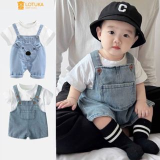 Set Quần Yếm Jean Kèm Áo Cộc Tay LOTUKA Cho Bé Trai Bé Gái, Bodysuit Cho Bé, Quần Áo Trẻ Em Size 3-12kg