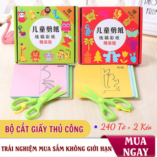  Bộ Cắt giấy thủ công 240 tờ kèm 2 Kéo cắt cho bé vui chơi tô màu - XANH - ZSchool - #### q  Đất nặn cho bé 