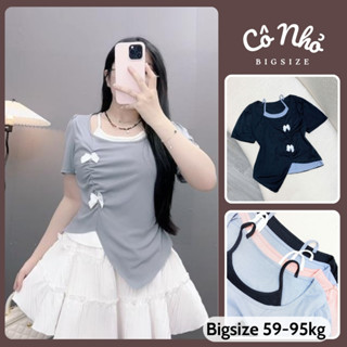 Áo Thun Kiểu Bigsize Nữ Cổ Yếm Phối Nơ Vạt Nhọn Dễ Thương Vải Tăm QC Mặc Mát Cao Cấp A278