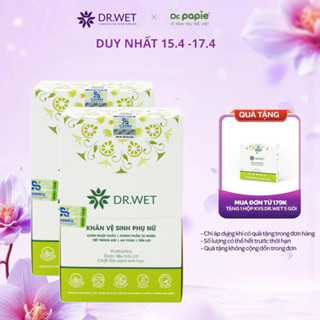 2 Hộp Khăn Y Tế Vệ Sinh Phụ Nữ DR.WET Giúp Làm Sạch, Hỗ Trợ Giảm Mùi Tiện Lợi - Hộp 25 gói