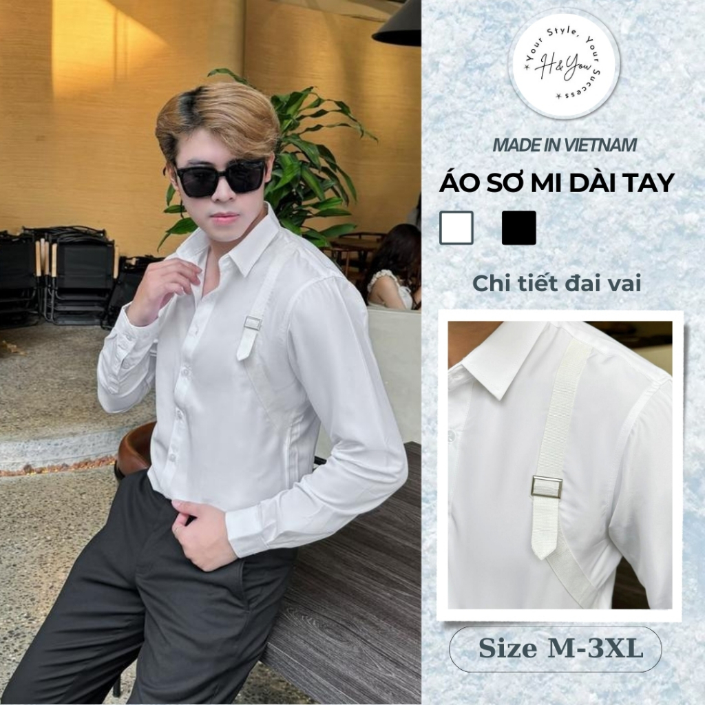 Áo Sơmi Nam Trơn Dài Tay Thiết Kế Phối Dai Vai H009