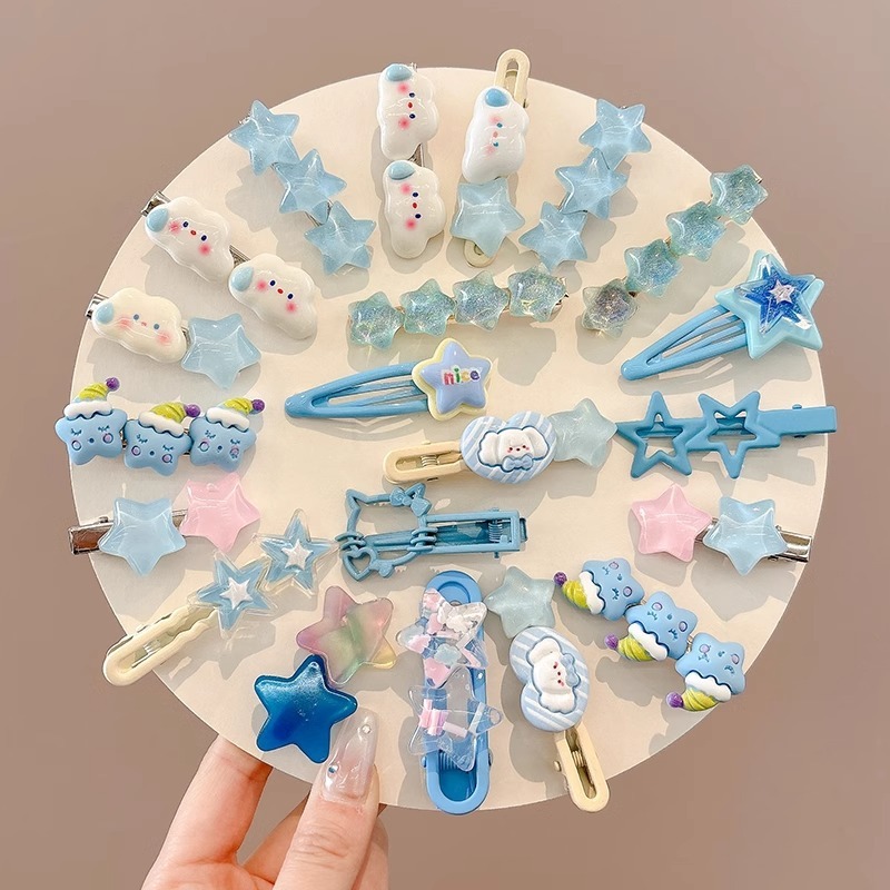 Set 50 kẹp tóc dễ thương màu xanh cho bé gái phong cách Hàn Quốc, Set 50 kẹp xanh dương xinh T215