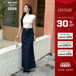 Chân váy Jean dáng đuôi cá nhẹ GYOMADE® họa tiết chấm trắng nhỏ, lưng cao tôn dáng | GV029