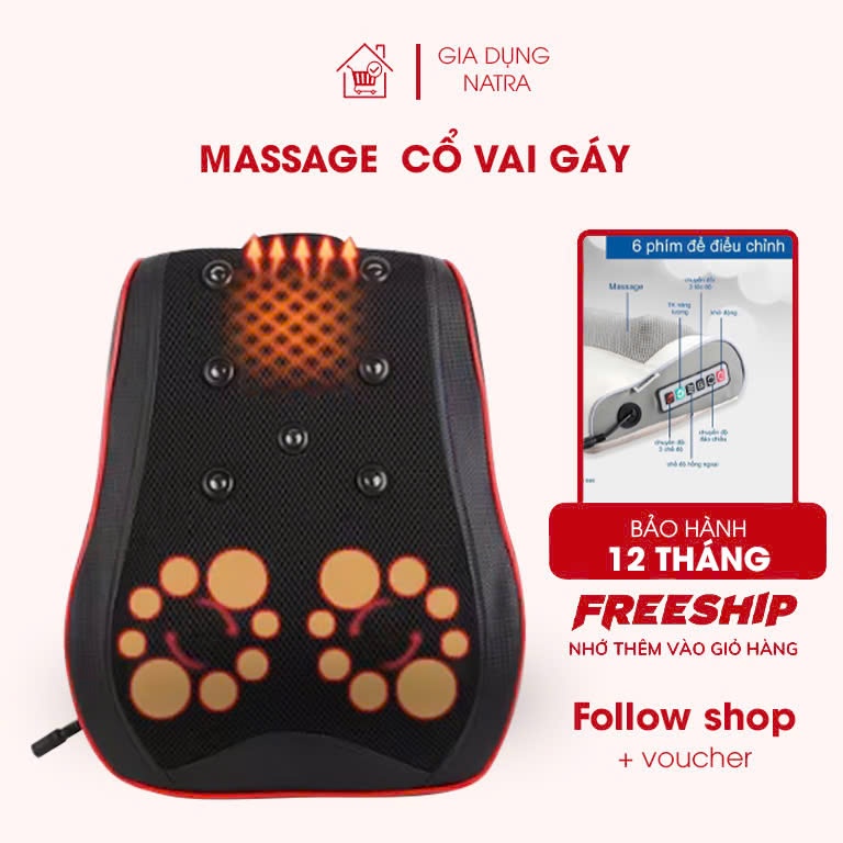 Gối Massage Cổ Vai Gáy Thế Hệ Mới ,Máy MátXa Hồng Ngoại 20 Bi Kết Hợp Nam Châm Từ Tính,4 Chế Độ Rung.Bảo Hành 12 Tháng,