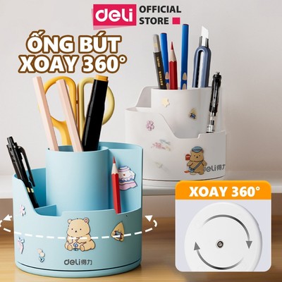 Ống Cắm Bút Đa Năng Deli Hộp Đựng Bút Xoay 360 Độ Để Bàn Tích Hợp Giá Đỡ Điện Thoại Tặng Kèm Sticker
