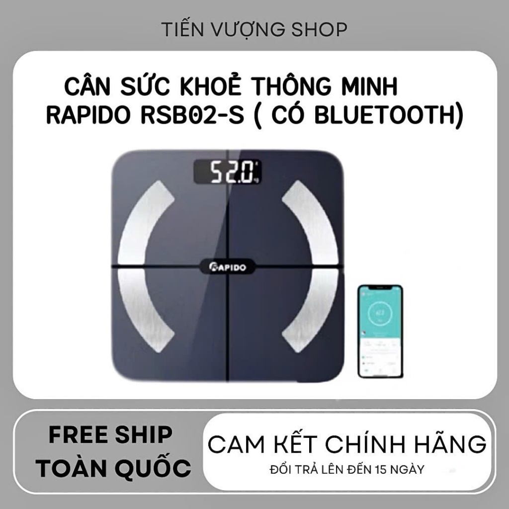 Cân Điện Tử Sức Khỏe Thông Minh Rapido RSB02-S - Kết Nối Bluetooth, Đo 10 Chỉ Số