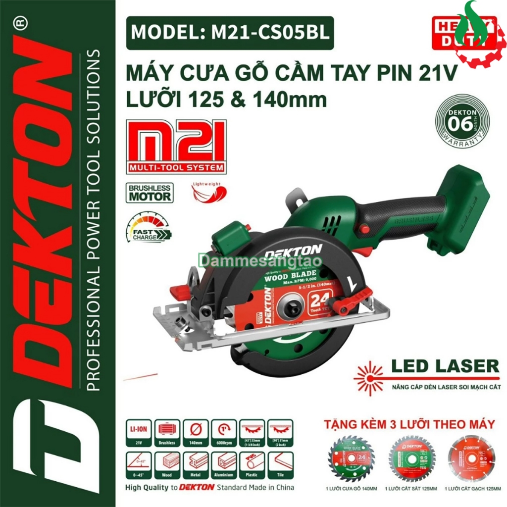 Máy cưa đĩa pin 21V Dekton M21-CS05BL (Laser soi mạch cắt)