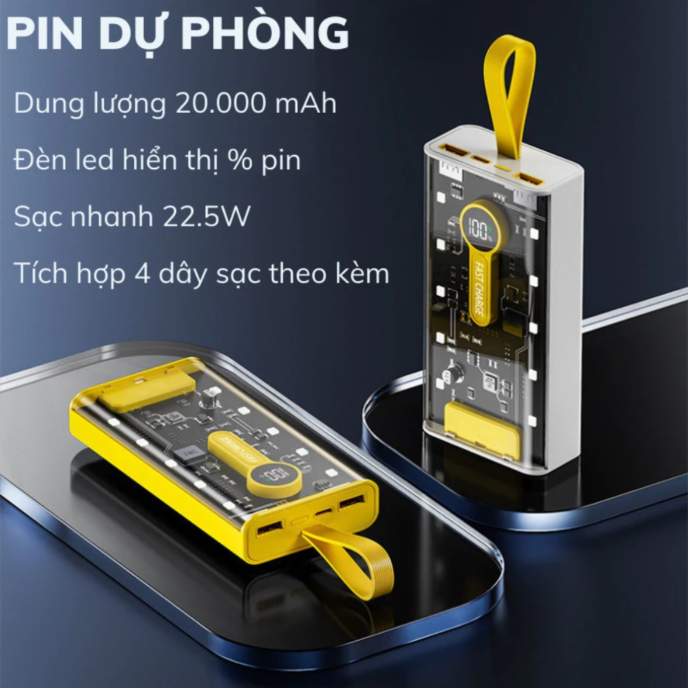 Sạc Dự Phòng Dung Lượng 10000mAh 20000mAh, Sạc Dự Phòng Với Cổng Sạc Nhanh 120W Có Sẵn 4 Dây Sạc Theo Kèm SmartGood | BigBuy360 - bigbuy360.vn