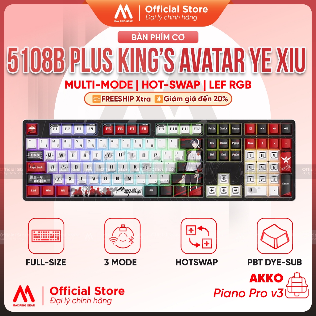 [HỎA TỐC]Bàn phím AKKO 5108B PLUS The King’s Avatar Ye Xiu (Hotswap / Akko V3 Piano Pro)-Maxpinggear