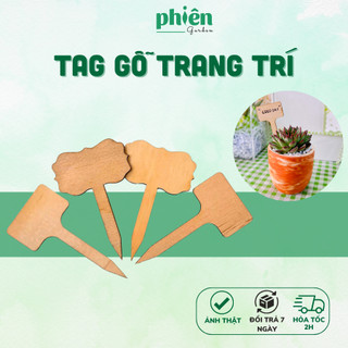 Tag Gỗ Trang Trí Cây Mini, bảng tên gỗ cắm cây, Tag Lá Cờ Đỏ Sao Vàng Trang Trí Chậu Cây