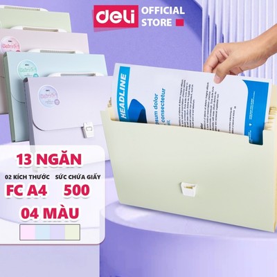 Cặp Đựng Tài Liệu Deli File Túi Tệp Cặp Đựng Hồ Sơ A4 Nhiều Ngăn Đựng Giấy Tờ Màu Pastel Có Khóa