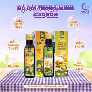 Combo Dầu Ăn Dặm Cá Hồi và Oliu Sachi Hoặc Chiên Xào 5 Hạt Quý NutriAZ Thông Minh Cao Lớn Cho Bé Nhập Khẩu Châu Âu