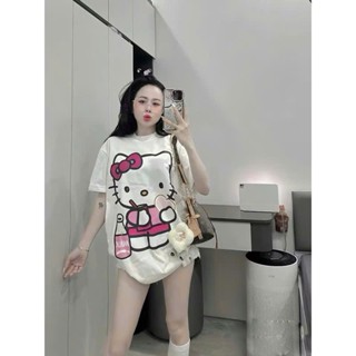 Áo thun CON MÈO HELLO KITTY in một mặt, form rộng nữ, cổ tròn, tay lỡ
