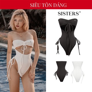  Bikini 1 mảnh sexy cut out cup ngực SISTERS rút dây ôm sát body nữ tôn dáng màu đen trắng Jourdan Swimsuit | SS-BK67 