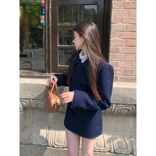 Set Áo Váy Dạ Tweed Xanh Đen