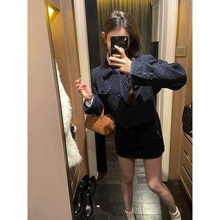 Set Áo Váy Dạ Tweed Xanh Đen