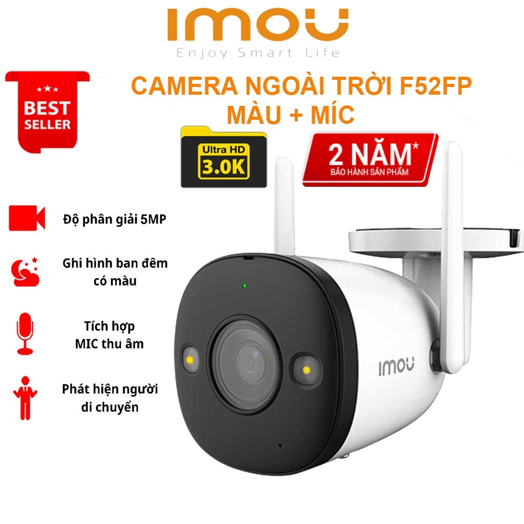 Camera WIFI ngoài trời IPC-F52FP-IMOU 5.0MP 3k, full-color, có màu ban đêm, chống nước, tích hợp mic