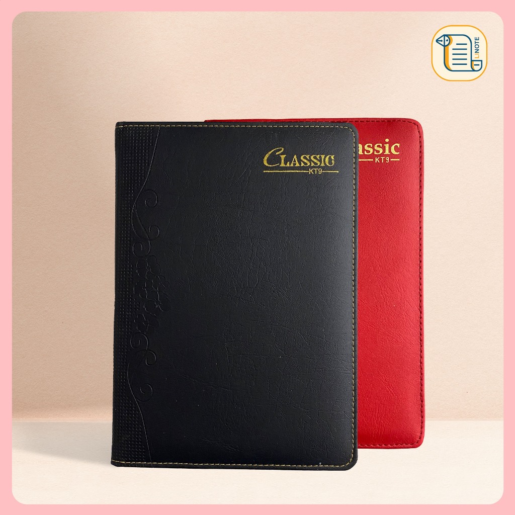 Sổ tay ghi chép KT9 bìa da hoạ tiết chìm, giấy trắng dòng kẻ ngang