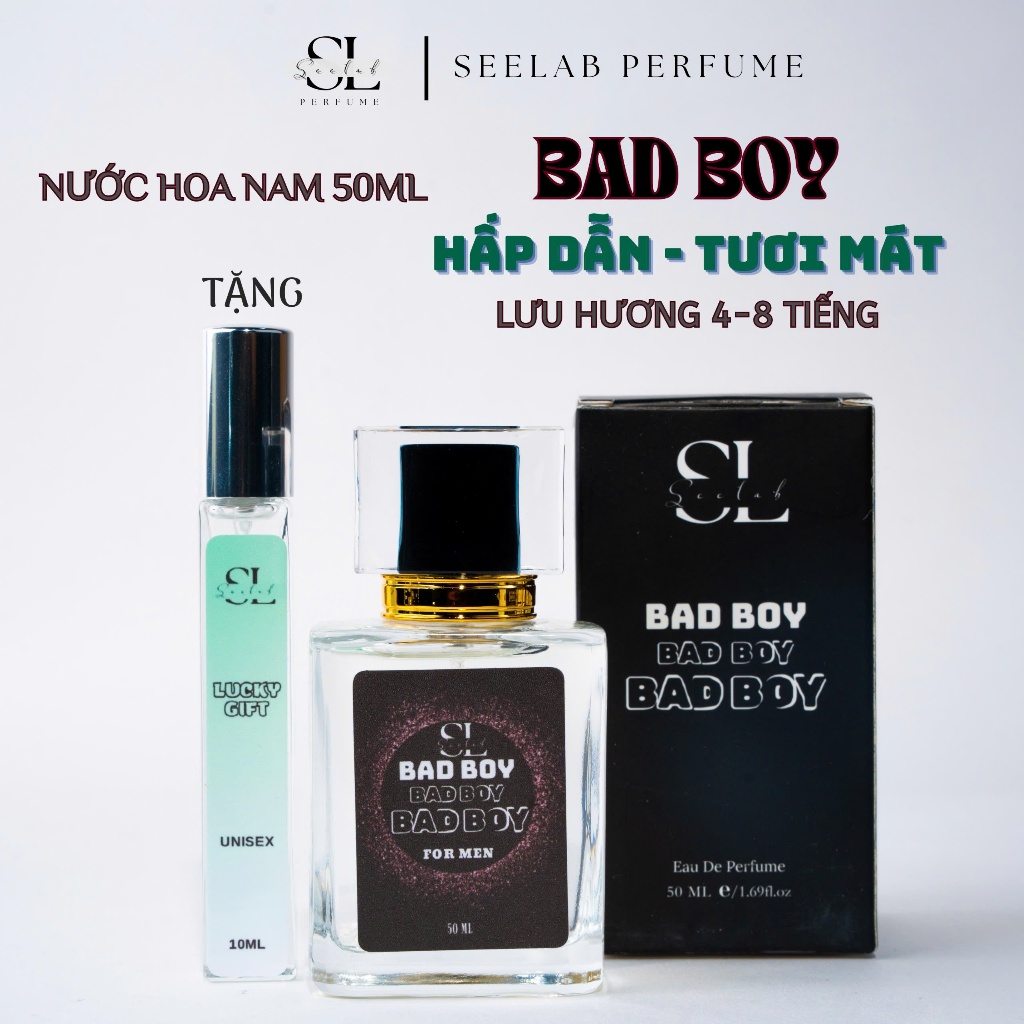 (50ml nam) Nước hoa nam Bad Boy 50ml - Tặng 1c nước hoa Unisex 10ml Độc Quyền - Seelab