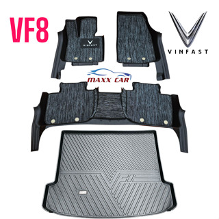 TRỌN BỘ VF8 - Thảm nhựa lót sàn + cốp MAXXCAR cho xe VINFAST VF8 nhựa TPE đúc 5D tràn viền.