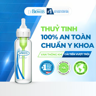 Bình Sữa Dr. Brown's Options+ Chống Đầy Hơi Anti-Colic Thủy Tinh Cổ Hẹp Chính Hãng Mỹ Cho Bé Sơ Sinh