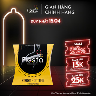 Bao cao su gân, gai, bo đầu FIESTA Ribbed Dotted size 51mm – Hộp 3 bao