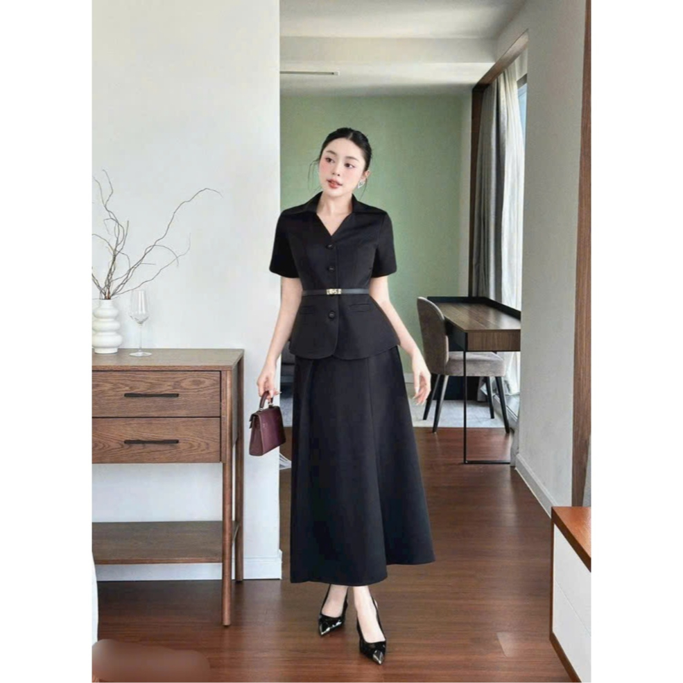 H175 Set áo sơ mi phối chân váy (Tặng Kèm đai) phong cách thanh lịch sang trọng Akara Closet