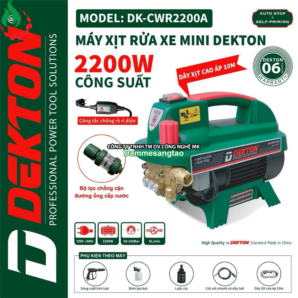 Máy Rửa Xe Chỉnh Áp Dekton DK-CWR2200A điện 220V