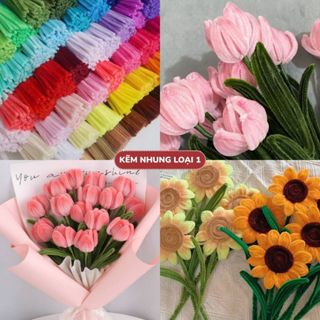 [LOẠI 1] Set 100 Kẽm Nhung Hàng Đẹp, Dày Mềm Đủ Màu Làm Hoa Handmade Đồ Trang Trí Decor DIY