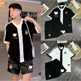 Bộ Quần Áo Nam A Đi Đát Đức Cotton Thêu Phối Sọc Dài Trước Áo Siêu Chất