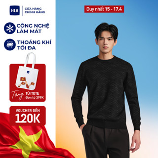 Áo len nam HLA hoạ tiết thêu, vải dệt jacquard cao cấp, chất liệu mềm mại, giữ ấm, thiết kế tinh tế