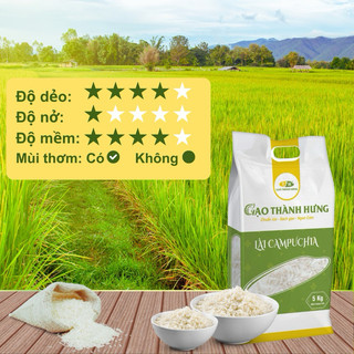Gạo Lài Campuchia TH - Túi 5kg - Gạo Thơm Đặc Sản Thượng Hạng - Cơm thơm, dẻo vừa, ngọt cơm