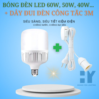 Bóng Đèn LED 60W/50w/40w/30w + Dây Đui Đèn 3m Có Công Tắc – Tiện Lắp, Dễ Dùng