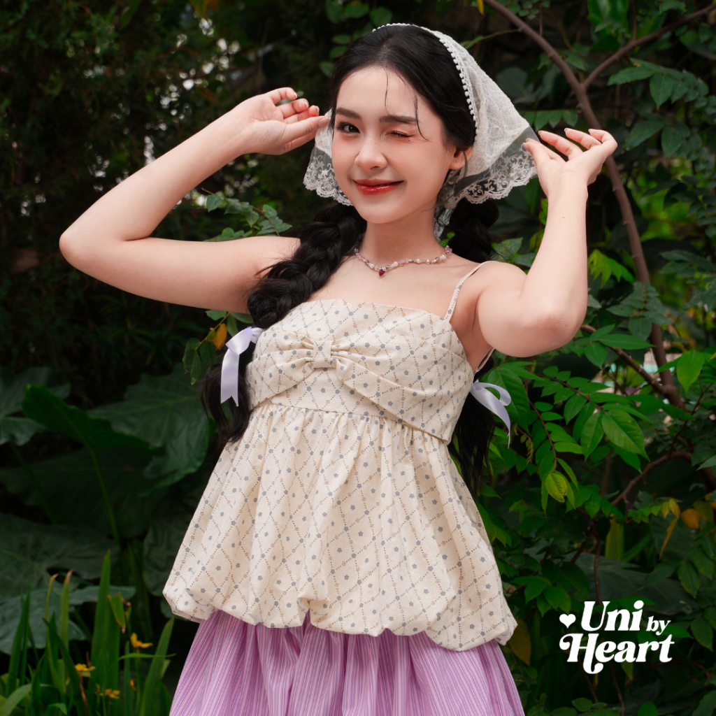 Áo bí Quincy Top AB002 kiểu dáng 2 dây, họa tiết hoa nhí, kiểu dáng phồng - Uni By Heart