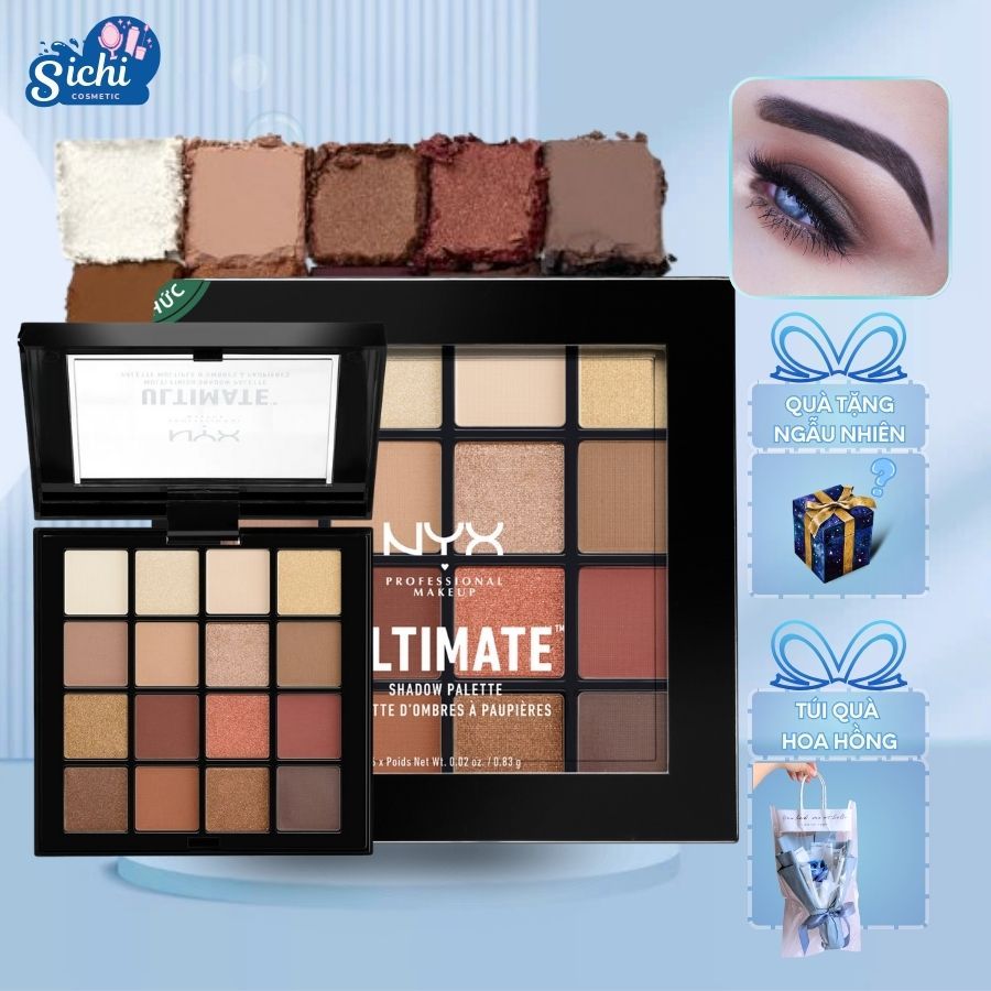 Phấn mắt 𝐍𝐘𝐗 16 ô màu siêu lì có ánh nhũ, Phấn mắt 𝐍𝐘𝐗 Ultimate Shadow Palette hỗ trợ make up chuyên