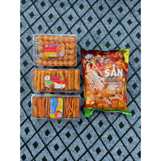 Combo đồ văn vặt gồm 4 món snack bò quẩy hộp, bò xiên vừng, bò miếng vừng, bò đặc sản