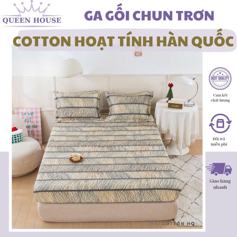 Bộ ga gối cotton hoạt tính bo chun 100% AMELI gồm 1 ga và 2 vỏ gối đầu cao cấp, an toàn, đủ kích thư
