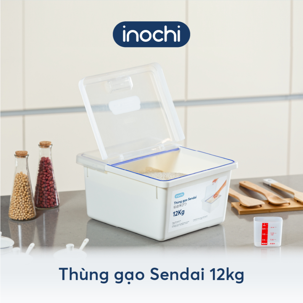 Thùng gạo cao cấp INOCHI 12Kg (tiêu chuẩn Nhật Bản) - Kèm cốc đong
